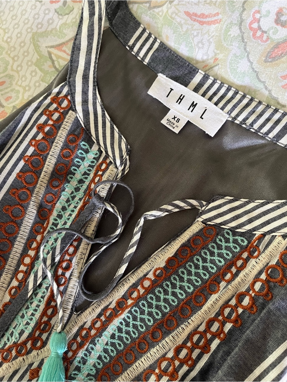 THML dress blue with Mint & Rust Embroidery